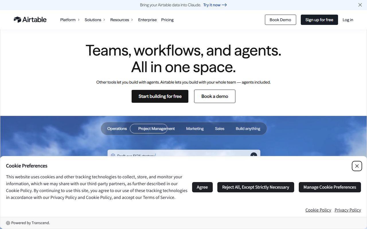 Airtable's public homepage, captured automatically on October 7, 2026. Not a logged-in account; the page may have changed since.