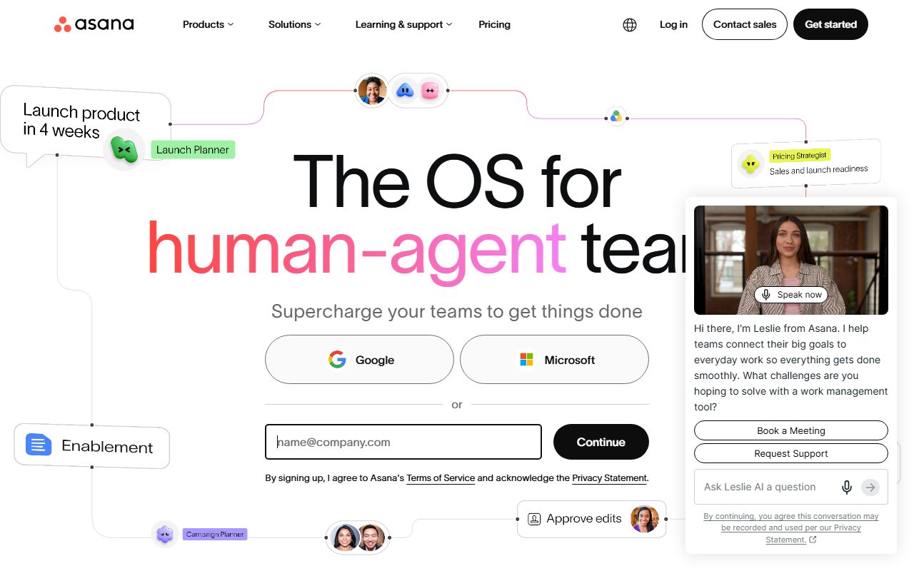 Asana's public homepage, captured automatically on October 7, 2026. Not a logged-in account; the page may have changed since.