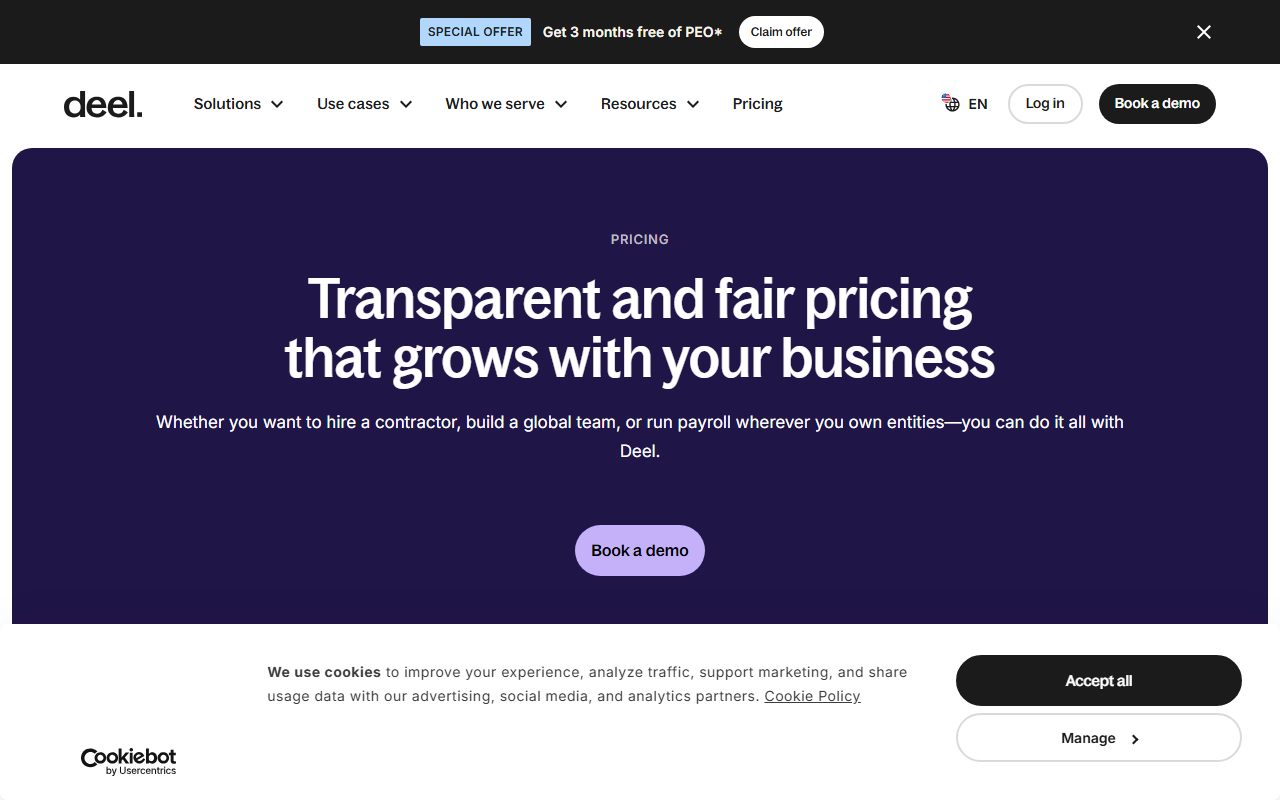 Deel's pricing page as captured on October 7, 2026. Prices and tier contents change; the live page is the source of truth.