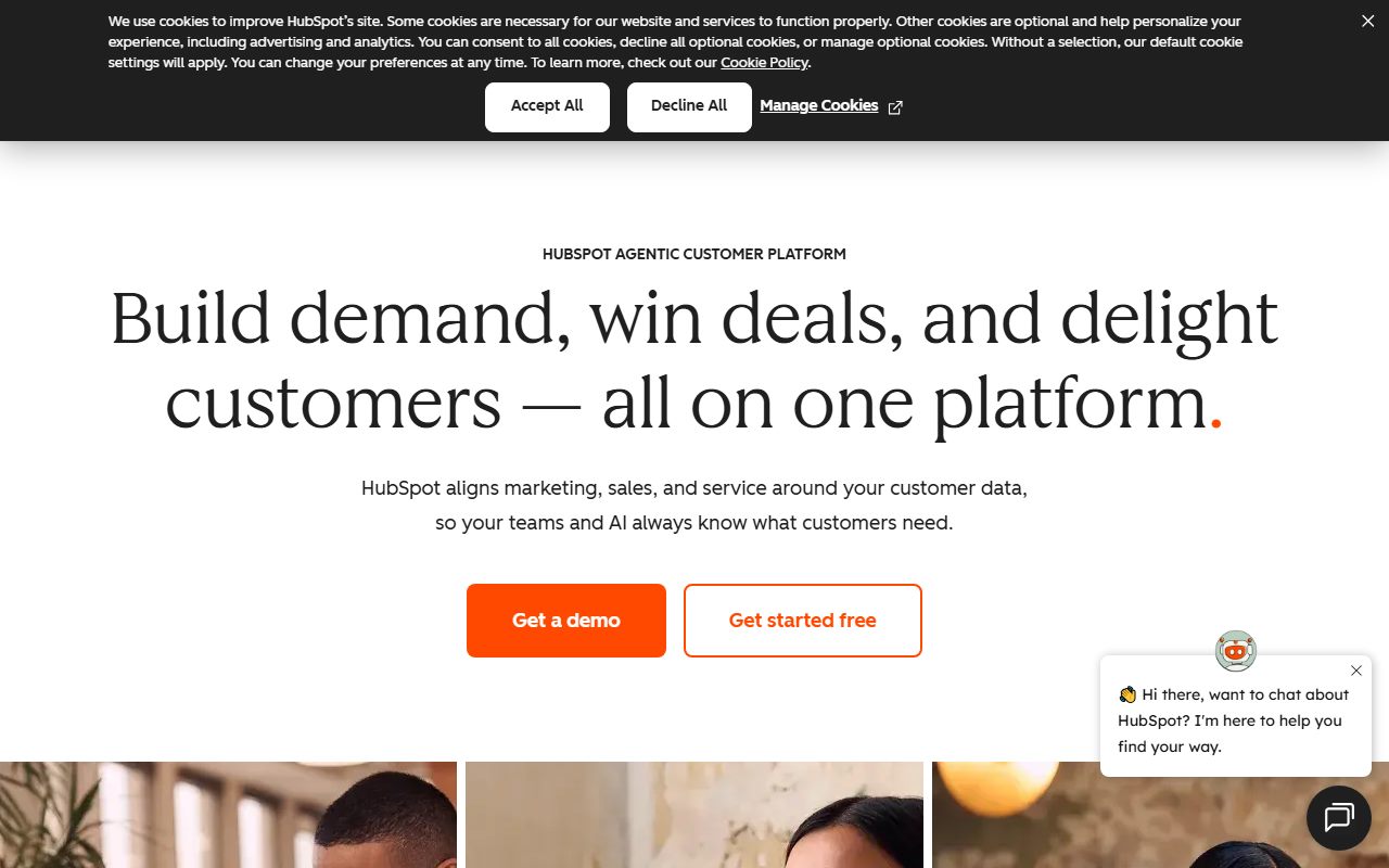 HubSpot CRM / Sales Hub's public homepage, captured automatically on October 7, 2026. Not a logged-in account; the page may have changed since.