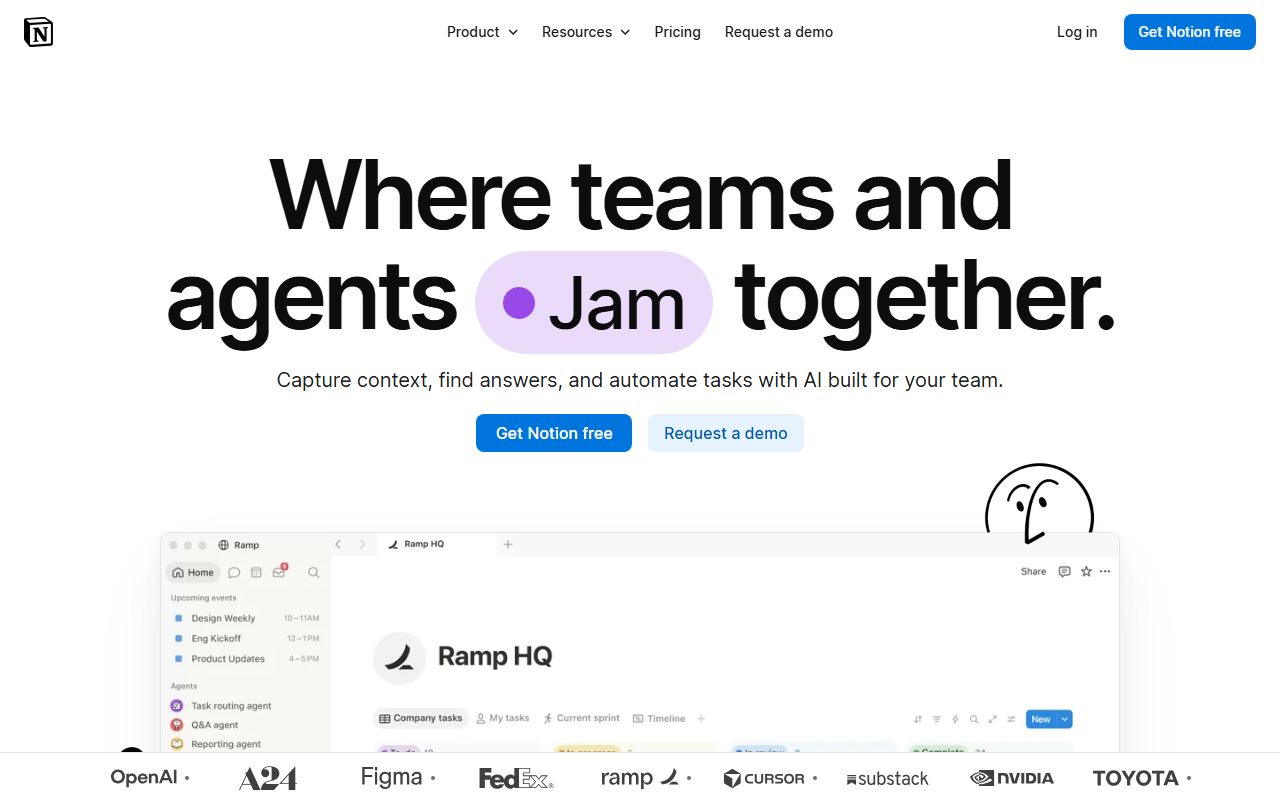 Notion's public homepage, captured automatically on October 7, 2026. Not a logged-in account; the page may have changed since.