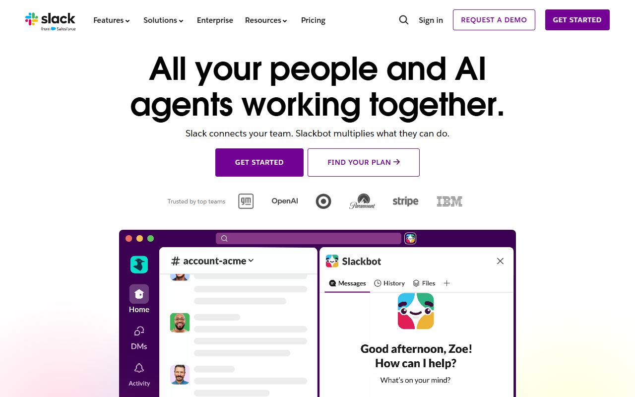 Slack's public homepage, captured automatically on October 7, 2026. Not a logged-in account; the page may have changed since.
